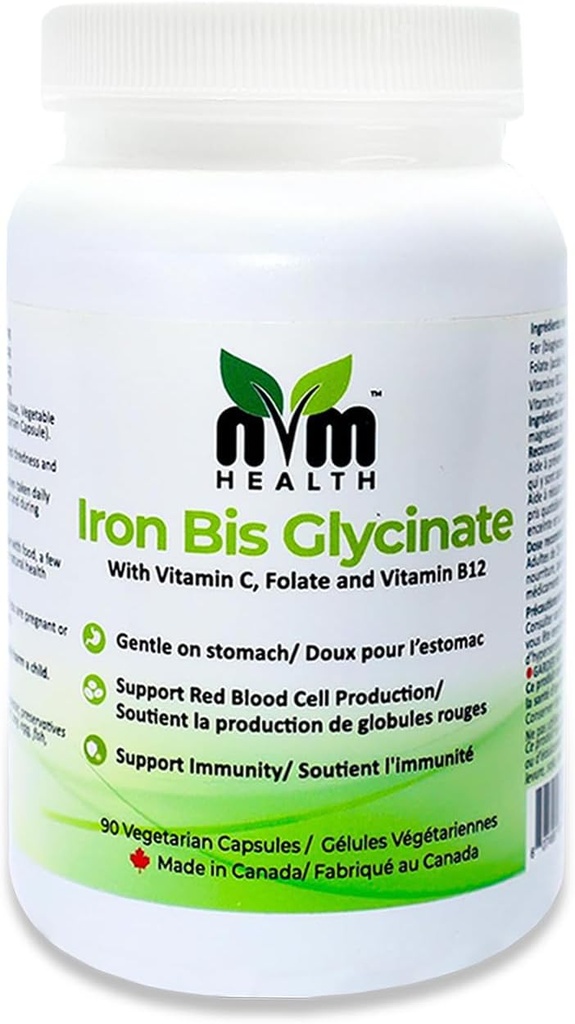 Gentle Iron Supplement for Adults I Iron bisglycinaat with Vitamin C, B12, Folic Acid I Supports Red Blood Cell Formation & boosts Immunity - 90 Vegetarische Capsules, Glutenvrij