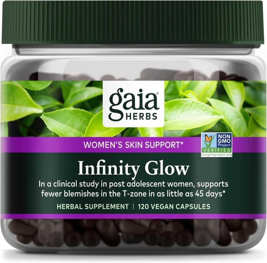 Gaia Kruiden Infinity Glow - Vrouwen Huidondersteuning Supplement - Huidverzorging voor vrouwen met groene thee, EGCG, Reishi Mushroom, Pomanox Granaatappel & Spearmint - 120 Vegan Capsules (30-dagen aanbod)