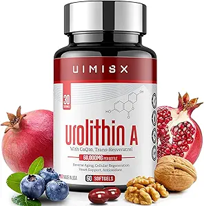 Urolithin A Pro Supplement 1000mg, 60 Softgels Super Antioxidanten met Resveratrol & CoQ10 voor energieproductie en gezonde veroudering- Mitoceutisch voor spierkracht en huidverzorging