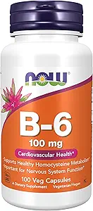 MAINTENANT Aliments suppléments, vitamine B-6 (HCl pyridoxine) 100 mg, santé cardiovasculaire*, 100 gélules