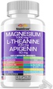 Magnesium Complex 1000mg L Theanine 200mg Apigenin 50mg Supplement met Mag Glycinate Citrate Malate Taurate + kamille 5-HTP Passiebloem Lemon Balm B6 Ashwagandha en L Tryptofan - Made in USA