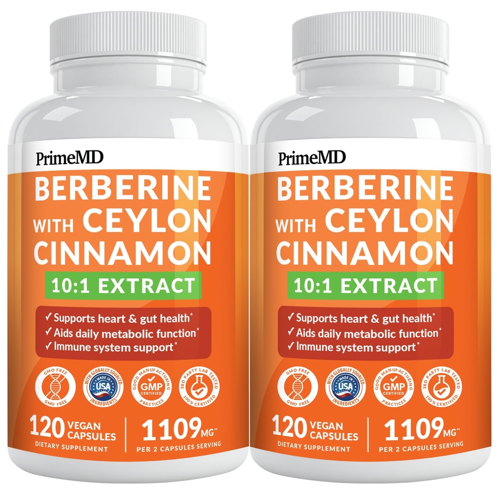 21-in-1 Berberinesupplement met Ceylon Cinnamon met chroom, Bitter Melon en Green Tea Extract en Black Pepper Extract 5X voor energie & Metabolisme ondersteuning met 5279 mg (120 ct, verpakking van 2)