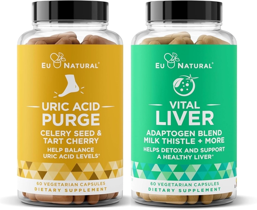 Zuiveren! Uric Acid Flush en Vital Liver Bundle - Detox, Cleanse, en reparatie voor gezamenlijke ondersteuning en actieve mobiliteit Plus Optimale leverfunctie en spijsverteringsgezondheid