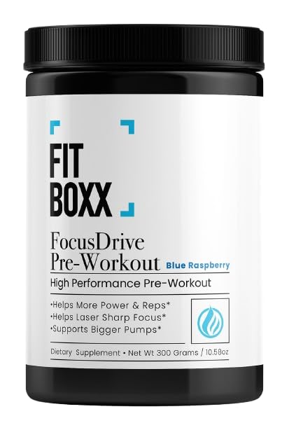 FocusDrive Pre-Workout | 150mg Caffeine | Energy, Pump & Focus | Sugar-Free | Blue Raspberry | 30 Servings
