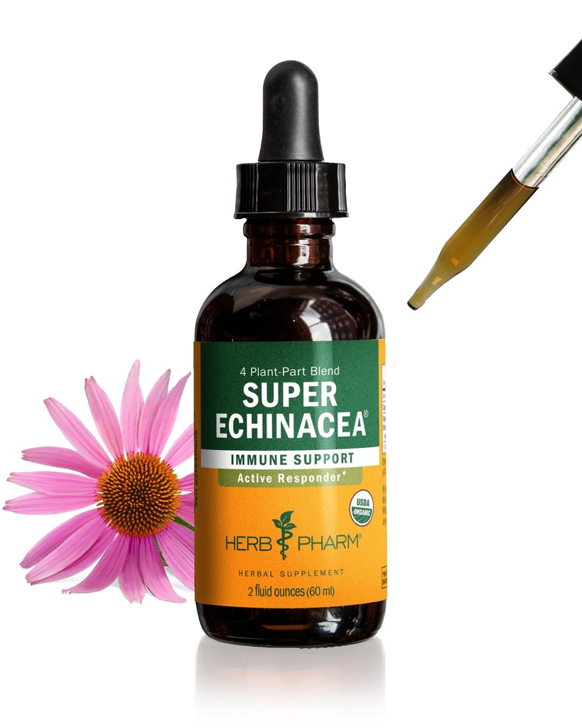 Herb Pharm Certified Organic Super Echinacea Liquid Extract Drops voor actieve immuunsysteem ondersteuning, 2 Oz