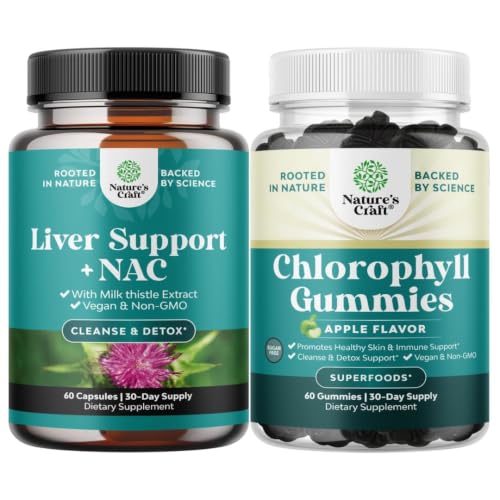 Bundle of Liver Support NAC - N Acetyl Cysteine with Antioxidants Turmeric Choline Dandelion & L-Glutathione and Chlorophyll Gummies - Internal Deodorizer for Body Odor Healthy Skin Digestive Support