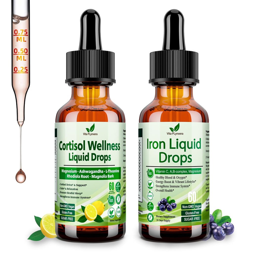 Cortisol Detox + Supplément de fer pour les femmes, hommes, végétaliens, non OGM