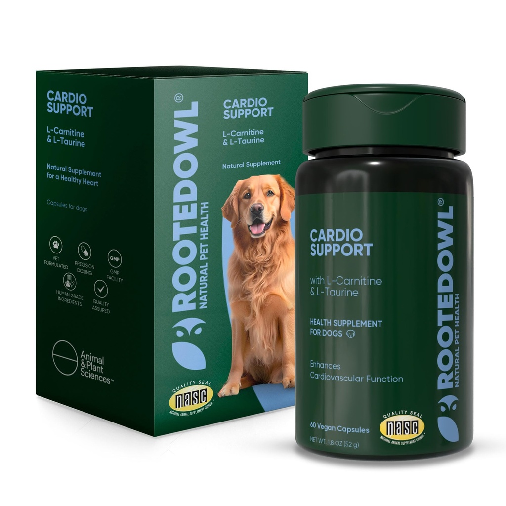 Rooted Owl® Cardio Support for Dogs - L-Carnitine & Taurine - 60 Vegan Caps
