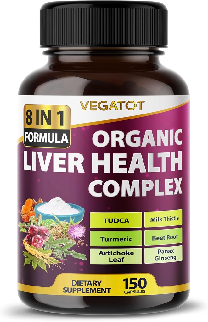 VEGOTOT Liver Health Complex Formula **USA Made and Tested** High Potency with TUDCA, Milk Thistle, Beet Root, Artichoke Leaf, Panax Ginseng, Astragalus, Tumeric - Clean & Detox Formula
