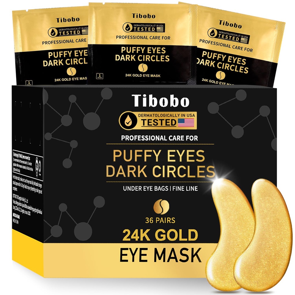 Under Eye Patches (36 Pairs) - 24K Gold Eye Masks Enriched with Abundant Collagen for Dark Circles, Puffy Eyes, Wrinkles - Gifts for Women Skin Care - Vegan & USA Tested