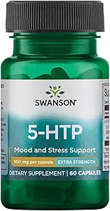 Swanson Extra Sterkte 5-HTP - Natuurlijke Slaap Ondersteuning Supplement voor volwassenen - bevordert Emotionele Welzijn & Mood Ondersteuning met natuurlijke ingrediënten - (60 Capsules, 100mg Elk)