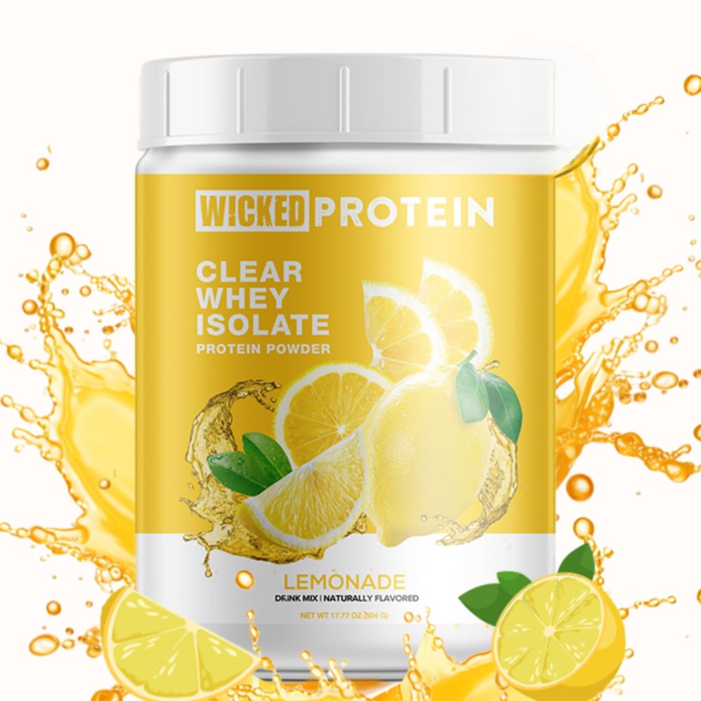 WICKED Protein Powder, Clear Whey Isolate, 23g Protein, 95 Calories, Refreshing Juice, Clean Label Project Certified, Gluten Free, Post Workout Recovery, Protein for Women and Men (Lemonade)