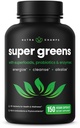NutraChamps Organic Super Greens Capsules - Alfalfa, Spirulina, Chlorella &amp; More - Antioxidant, Digestief Enzyme & Probiotic Blends - 150 Green Superfood Capsules