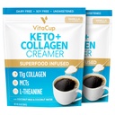 VitaCup Keto + Collageen Coffee Creamer Vanille Smaak w/MCT, Collageen Proteïne, Kokoswater, L-Theanine voor Keto Dieet, Koffie, Smoothies, & Shakes, Dairy-Free, Gluten-Free, Soy-Free, 2 zakken,10oz elk