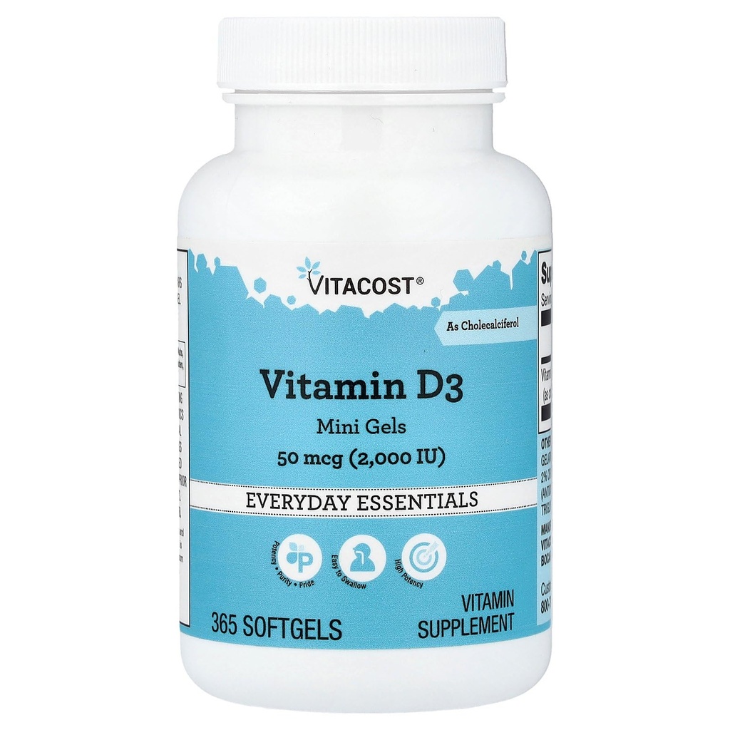 Vitacost Vitamin D3 (as Cholecalciferol) - 2000 IU - 365 Softgel Mini Gels (Pack of 2)