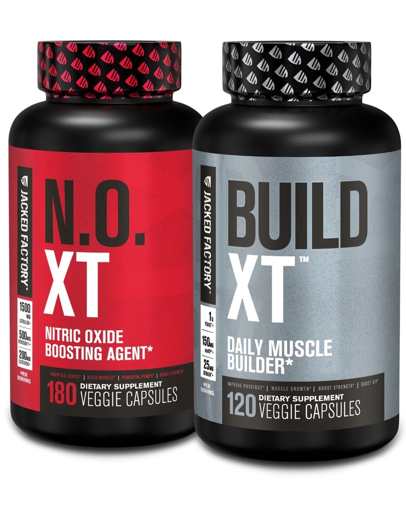 Ge Jacked Factory Muscle Builder Supplement Stack - Build-XT Muscle Builder & N.O. XT Nitric Oxide Boosting Agent for Dual Support (60 Day Supply)