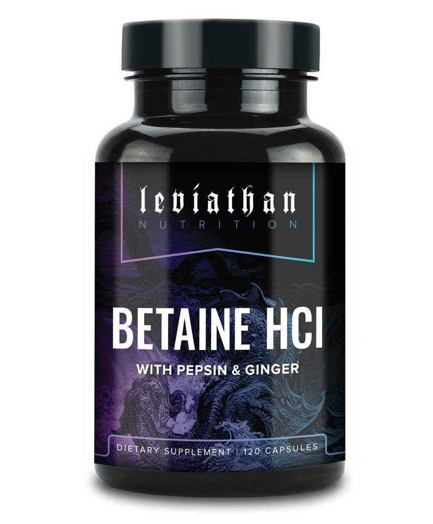 Leviathan Betaine HCl met Pepsin & Gember - Digestief enzymsupplement voor spijsverteringssteun en -ondersteuning, maagzuur en Nutriëntabsorptie