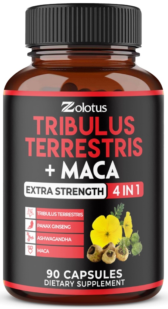 Zolotus Premium Tribulus Terrestris Capsules - gecombineerd met Ashwagandha, Panax Ginseng & Maca - 90 Tellingen gedurende 3 maanden
