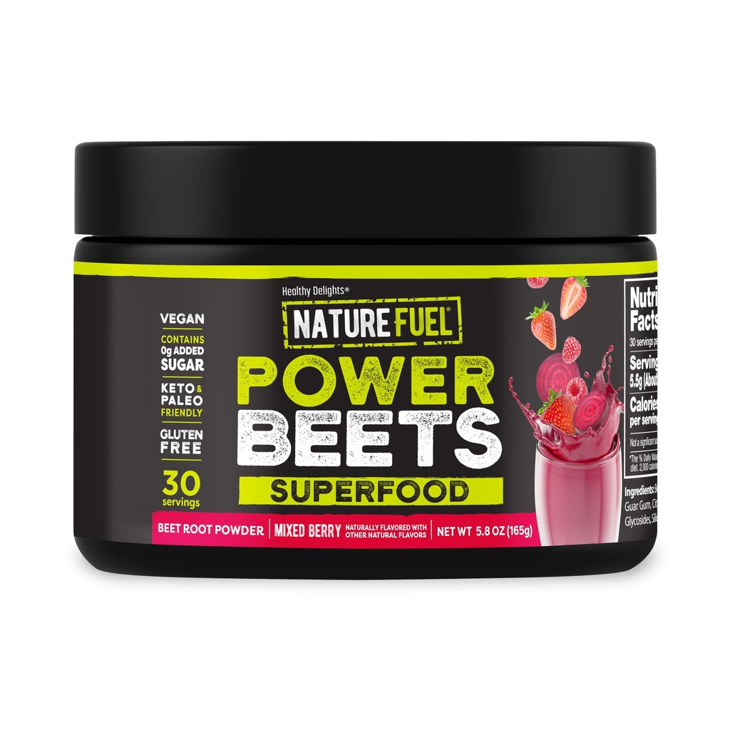 Gezonde Delights Nature Fuel Power Beets, Vegan Beet Juice Powder, Beet Powder for High Blood Pressure, 0g Added Sugar, Beet Root Supplement, Beetwortel, Mixed Berry, 30 Servings (Verpakking mei Vary)