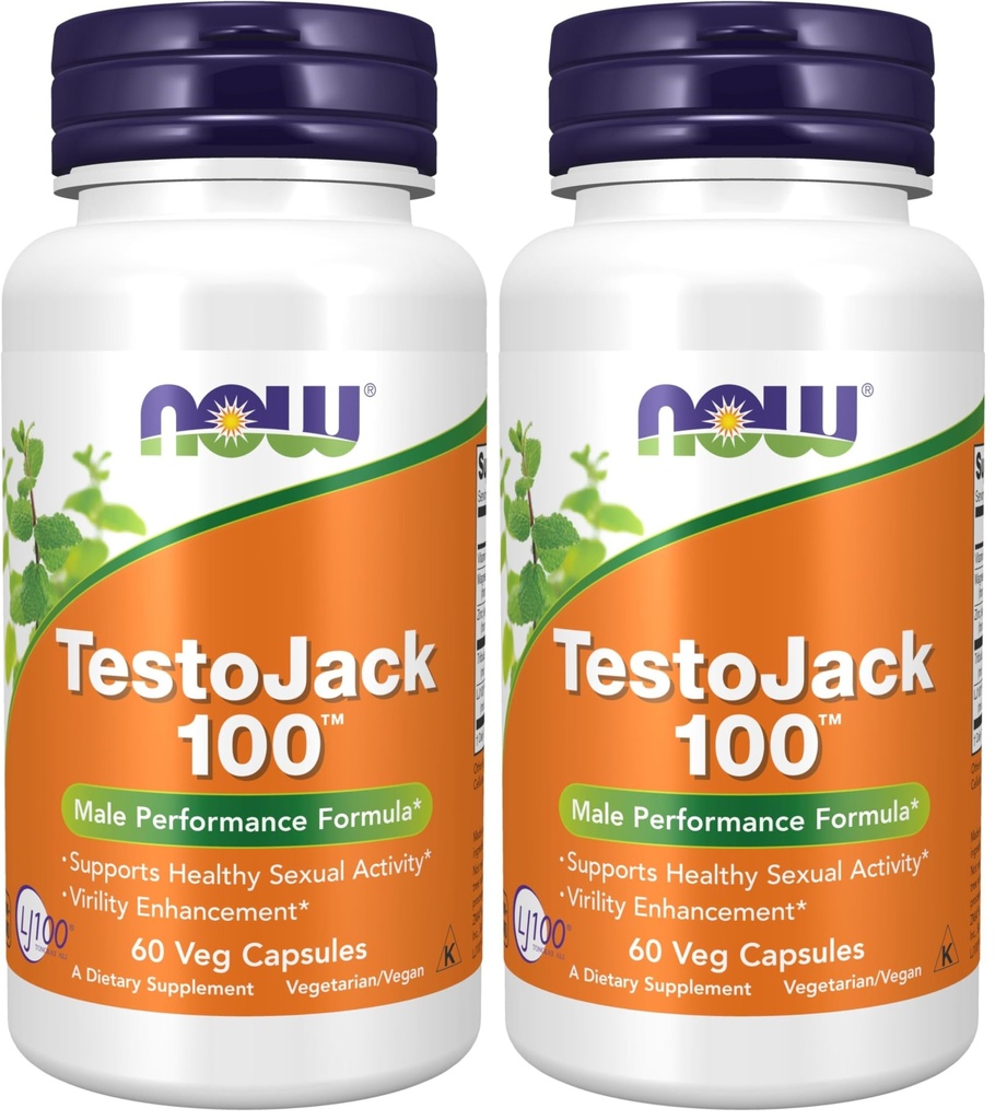NOW Supplementen, TestoJackTM 100 met LJ100®, een krachtig gestandaardiseerd Extract van Tongkat Ali (Eurycoma longifolia), Tribulus en ZMA®, 60 Veg Capsules (verpakking van 2)