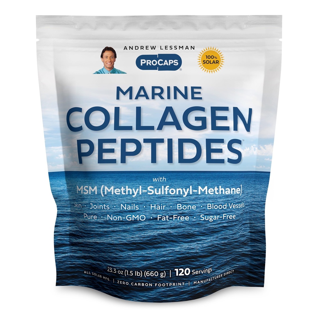 ANDREW LESSMAN Marine Collagen Peptides Powder and MSM 120 Servings - Supports Radiant Smooth Soft Skin, Comfortable Joints. Pure. Super Soluble No Fishy Flavor No Additives Non-GMO