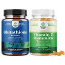 Bundel van verminderde Glutathion Supplement met melkdistel - 500 mg per portie Pure L Glutathion en Kauwbare Vitamine C Gummies voor volwassenen - Ascorbinezuur Natural Gummy Immune Booster & Cold Remedy