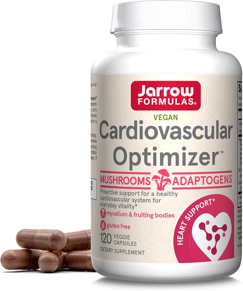 Jarrow Formules Cardiovasculaire Optimizer met Lion's Mane, Reishi, Shiitake en Blue Oyster Paddestoelen, Dieetsupplement met Red Gist Rice en Hawthorn Leaf, 120 Veggie Capsules, 30 Day Supply