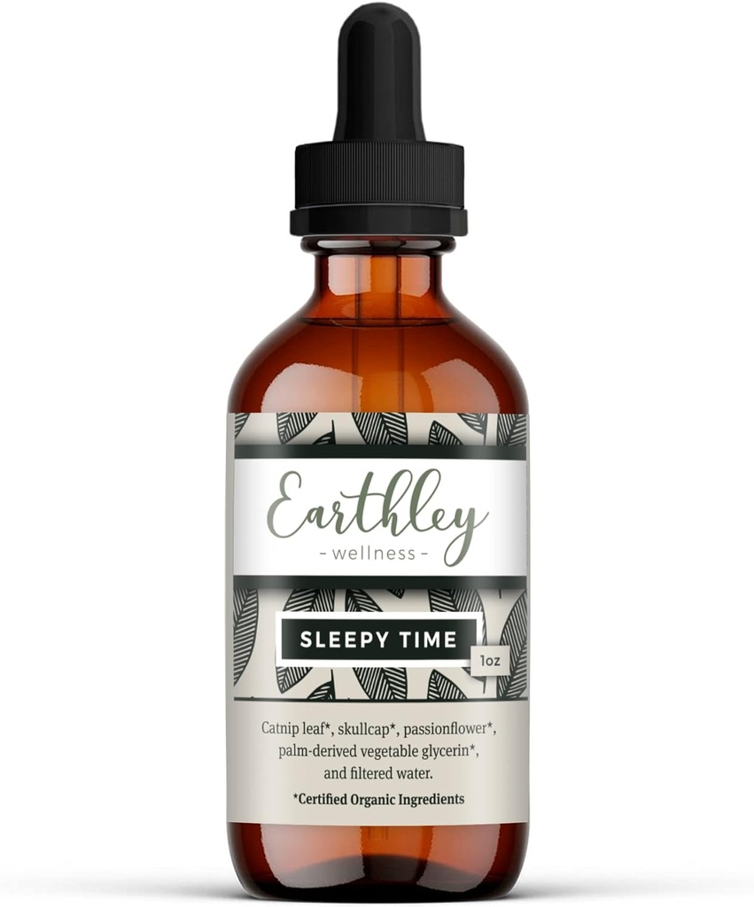 Earthley Wellness Sleepy Time, natuurlijke kruiden slaapondersteuning voor volwassenen en kinderen, kalmerend extract voor ontspanning en rustgevende nachten, alcoholvrije, gemaakt met Catnip, Skullcap, en Passiebloem (1oz)