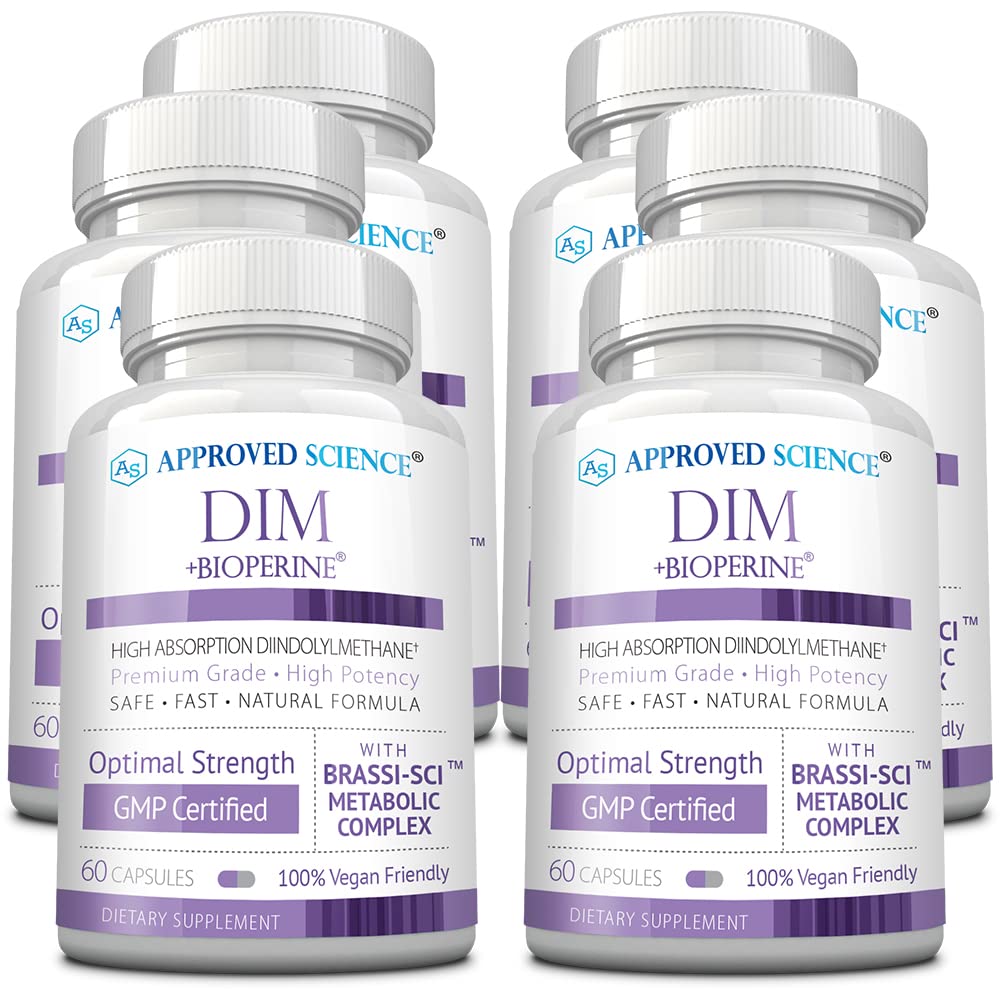 Approved Science DIM - Estrogen Metabolism Support - DIM, Broccoli Sprout, Mustard Seed, Calcium, BioPerine - Vegan - 6 Bottles - 360 Capsules