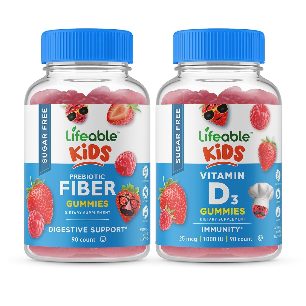 Levensvatbare Suikervrije Preciotic Fiber Kids + Vitamine D Kids, Gummies Bundle - Grote Proeverij, Vitamine Supplement, Glutenvrij, GGO vrij, Kauwbare Gummy