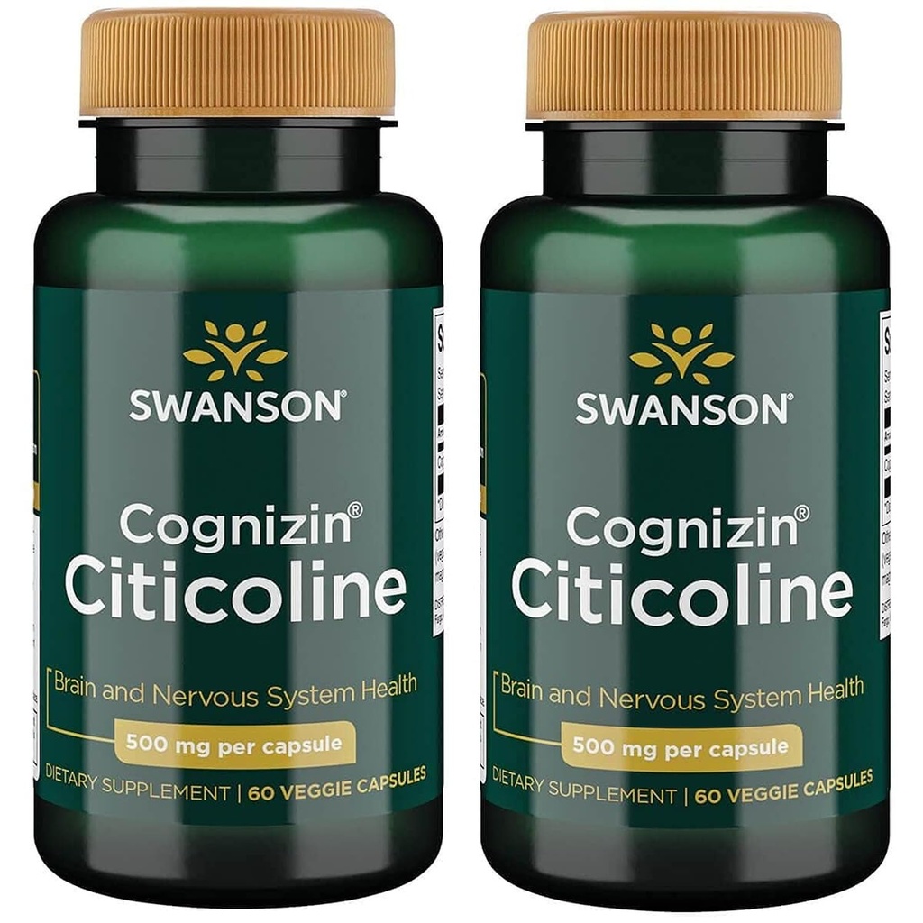Swanson Cognizin Citicoline Brain Health Supplement for Professionals Seeking Mental Focus, Memory, and Cognitive Support - 1,000 mg (60 Veggie Capsules, 2 Pack)