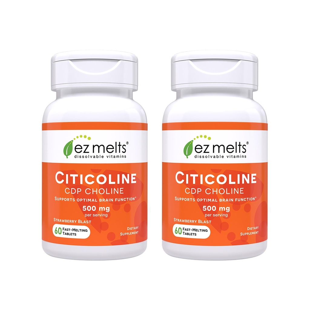 EZ Melts Citicoline - Brain Health & Memory Support Supplement - No Artificial Flavors - Non-GMO & Vegan - Strawberry Blast - 120 Dissolvable Tablets (120 Servings)