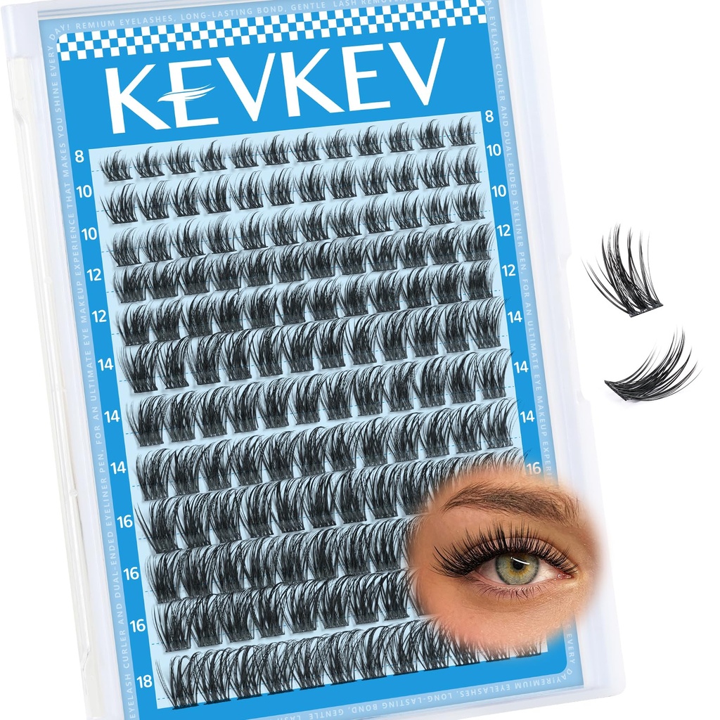 KEVKEV Lash Clusters 144 Pcs Eyelash Clusters Wispy Natural Cluster Eyelash Extension Thin Band & Soft Mix Length Lashes DIY Lash Extensions at Home Easy to Apply(Cloudy,8-18mix)