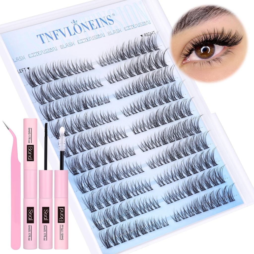 Wispy Lash Extension Kit Natural Lash Clusters 180Pcs Individual Lashes Clusters Kit Natural Eyelash Extension Kit C Curl Cluster Eyelash Extensions with Bond and Seal and Tweezers by TNFVLONEINS