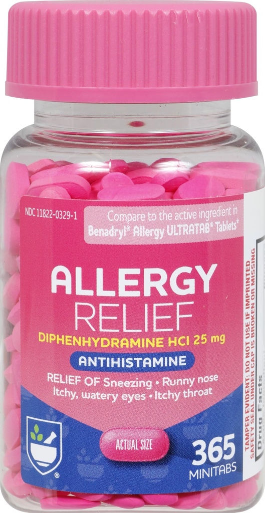 Rite Aid Antihistamine Allergie Relief with Difenhydramine - 25mg, 365 Tel.