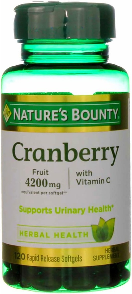 Nature's Bounty Cranberry Fruit 4200 mg, Plus Vitamine C Softgels, 120 ea (pakket van 5)
