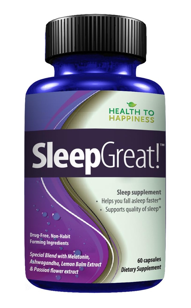 Sleep Great Natural Sleep Aid for Adults with Melatonin, Ashwagandha, Lemon Balm, Valerian & Passion Flower | 60 Capsules | 30 Day Supply