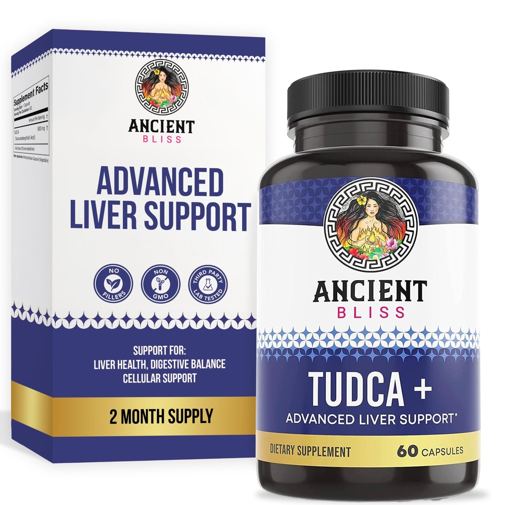 Tudca 500mg, 60 Capsules (Acide Tauroursodeoxycholique)- Sels de bile Supplément de soutien du foie, Goût naturel amer- Végétalien, Non OGM, Capsules sans gluten par Bliss antique