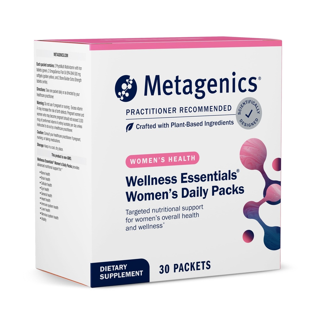 Métagène Bien-être Essentiels Packs quotidiens pour femmes - 30 packs quotidiens de multivitamines - Multivitamines pour femmes - Soutien de la densité osseuse* - Acides gras oméga-3 - Sans OGM et sans gluten - 30 packets