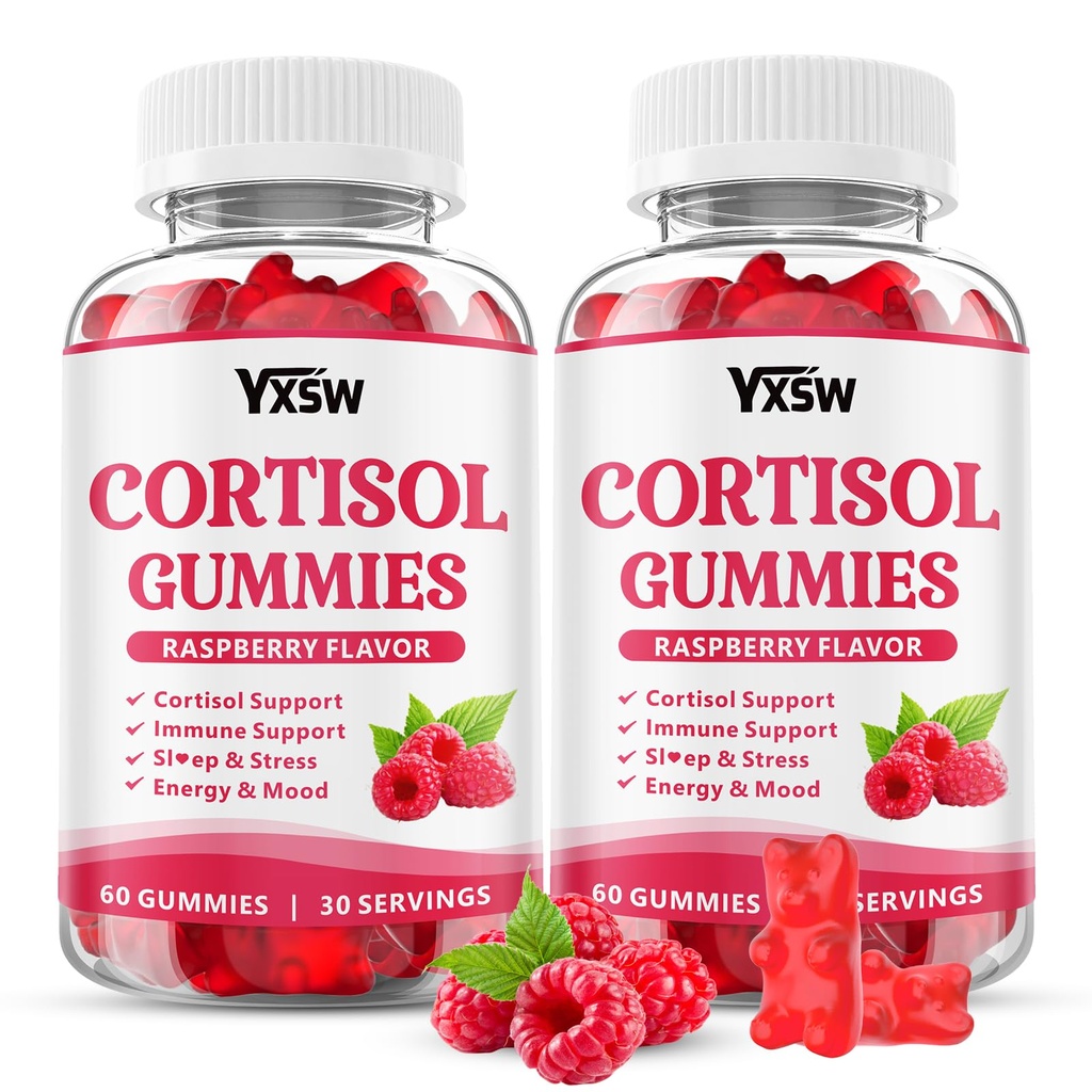 Cortisol Supplements Gummies for Women Sugar-Free Cortisol Gummies with Magnesium Glycinate Ashwagandha Rhodiola Rose Support Relaxation & Focus, Raspberry Flavor, 120 Count