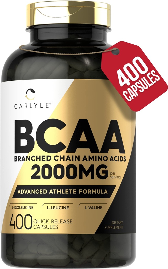 Carlyle BCAA Capsules (en anglais seulement) 2000mg (en anglais seulement) 400 Pilules en poudre (en anglais seulement) Amino Acids Supplement Blend (en anglais seulement) pour les femmes et les hommes