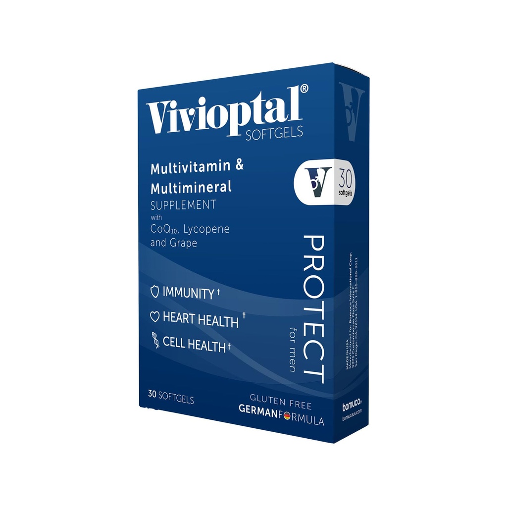 Vivioptal voor mannen, 30 capsules, CoQ10, Lycopeen & Resveratrol, Multivitamine & Multimineral, Glutenvrij, Duitse formule