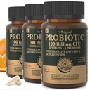 Biologische probiotica voor vrouwen en mannen, 100 miljard CFU Probiotica voor spijsverterings-, darm- en immuungezondheid - met prebiotica, bioflavonoïden en digestieve enzymen, 35 strains Raw Probiotic Supplement, 180 Caps