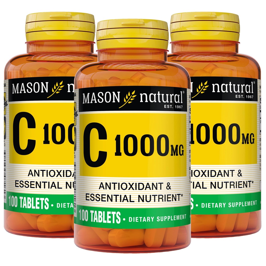 MASON NATUURLIJKE Vitamine C 1.000 mg, 300 dagen Levering, Ondersteunt gezond immuunsysteem, Antioxidant en Essentiële Nutriënt, 3 Pack