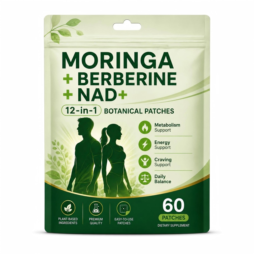 12IN-1 GLPLUS-1 Berberine Patches,Moringa Berberine Patches x NAD with L Glutamine, Chromium, Pomegranate and Cinnamon to Multiple Body Parts - Suitable for Men & Women - 1 Pack, 60 Pcs