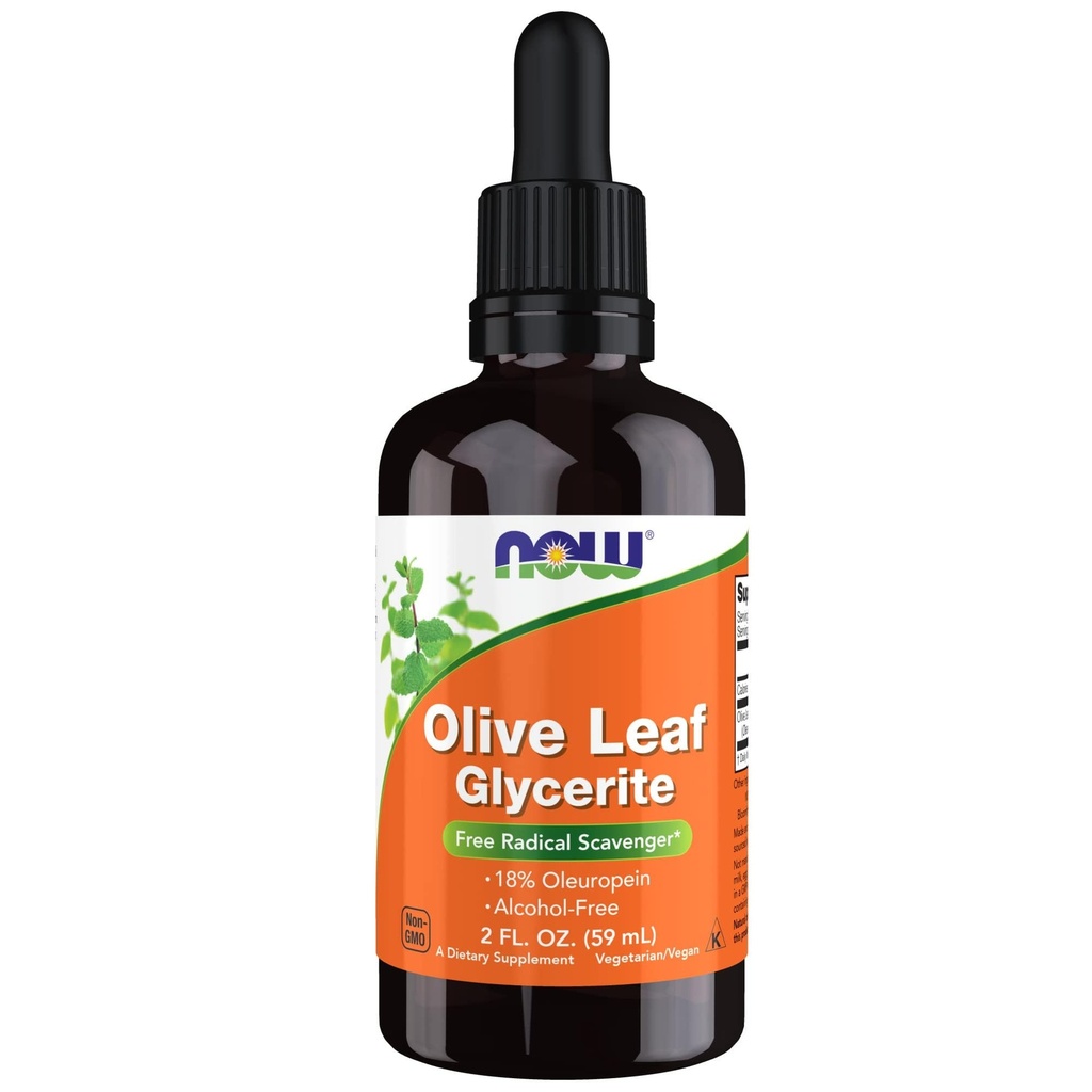 NOW Foods Supplementen, Olive Leaf Glycerite Liquid, 18% Oleuropein, Dropper Inbegrepen, Gratis Radical Scavenger*, 2-Ounce