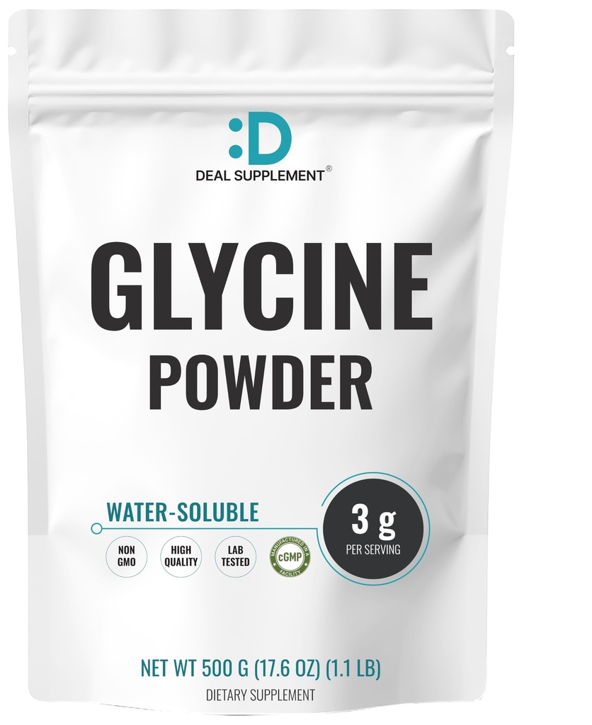 DEAL SUPPLEMENT Glycine Powder 3g Per Serving, 500g (1.1lb), Sleep Support* | Free-Form Glycine Amino Acid Supplement | Unflavored, Water-Soluble | Non-GMO, Gluten Free