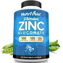 Nutrivein Premium Zinc Gluconate 100mg - 120 Capsules: Suppléments de gluconate de zinc à haute absorption pour le bien-être des corps entiers - Éléments essentiels pour le bien-être
