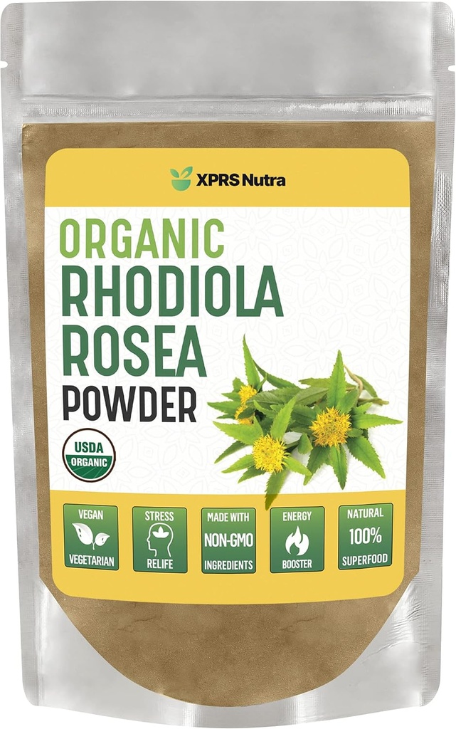 XPRS Nutra Biologische Rhodiola Rosea Powder - Premium USDA Biologische Rhodiola Powder to Boost Cognition and Relaxation - Vegan Friendly Energy Booster (4 oz)