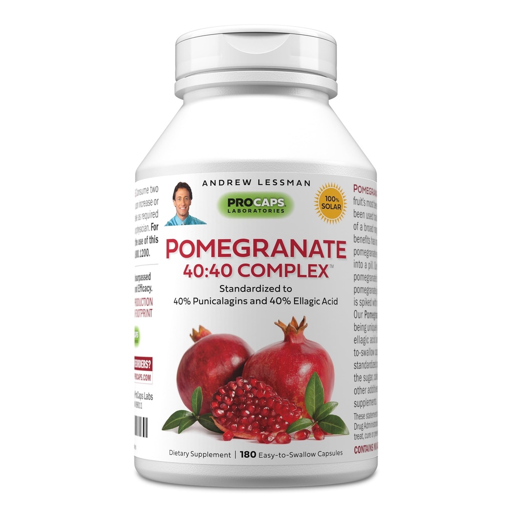 ANDREW LESSMAN Pomegranate 40-40 Complex 180 Capsules - Extrait tout naturel à haute puissance pour protéger votre corps des dommages radicaux libres. Pas de sucre, de calories, d'édulcorants, de conservateurs. Aucun additif